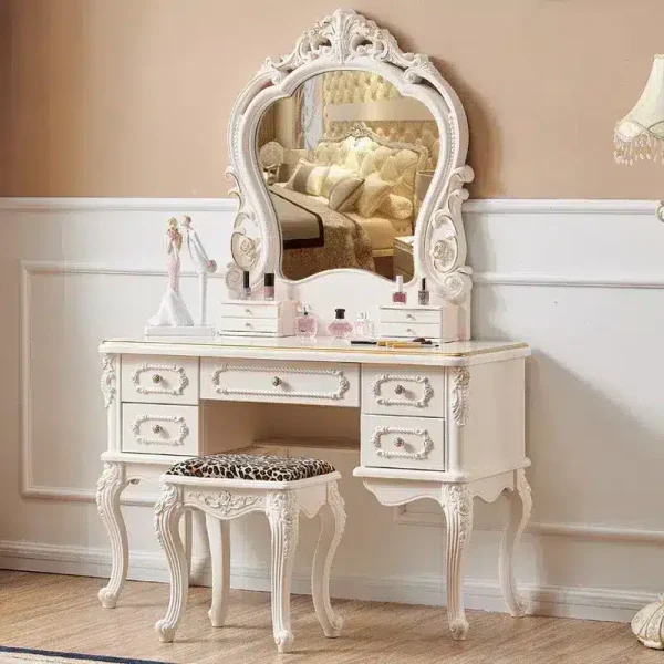 Nordic Gold Dressing Tables Makeup Drawer European Storage Dressing Table Led Lights Bedroom Tocador Maquillaje Furnitures 2