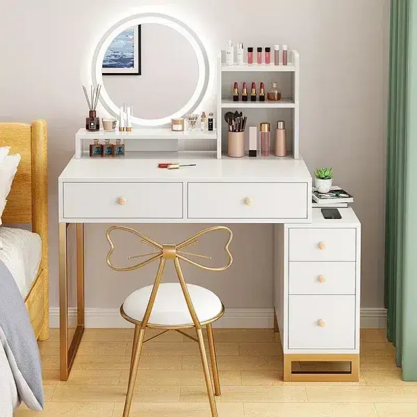 Vanity Desk Modern Dresser Table LED Mirros Multifunctional Household Bedroom Dressing Table Density Board Bedroom Furniture