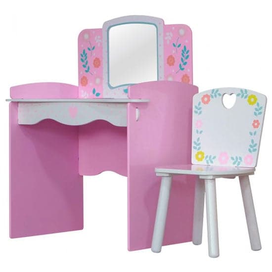 Adorable Pink and White Kids Dressing Table with Chair2