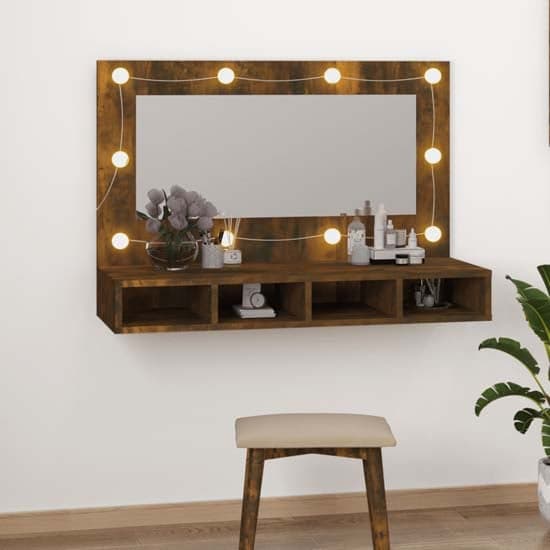 Modern LED Smoked Oak Wooden Wall Dressing Table