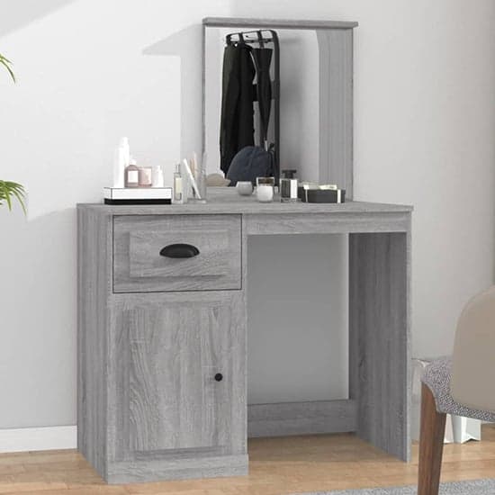Sleek Grey Sonoma Oak Wooden Dressing Table with Mirro