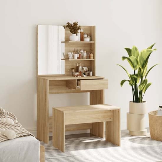 Sonoma Oak Wooden Dressing Table with Stool