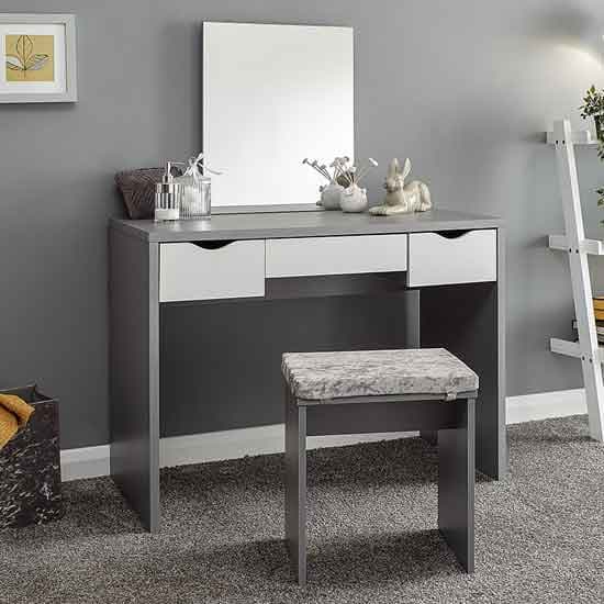 Sophisticated Set Grey and White Wooden Dressing Table