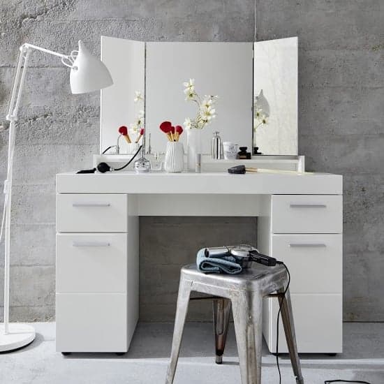 Stylish White High Gloss Wooden Dressing Table3