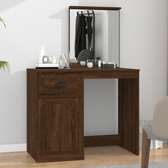Timeless Brown Oak Wooden Dressing Table with Mirror